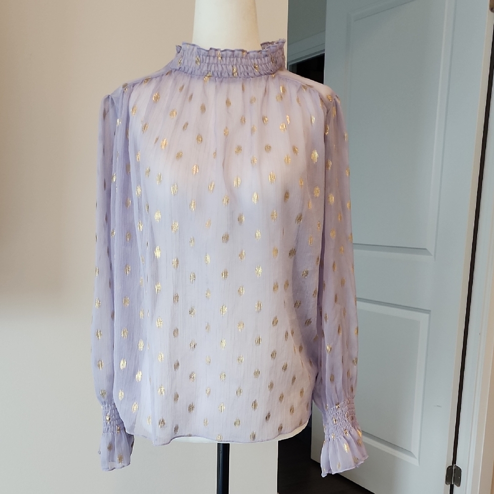 Clelsea Lavender Gold Polka Dot Women's Top Size M